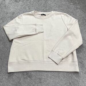 Zara Sof Fleece Pullover Sweatshirt Womens Large Beige Crew Neck Cotton Casual